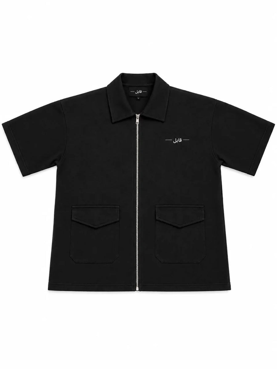 Zip-Up Overshirt — Midnight Black