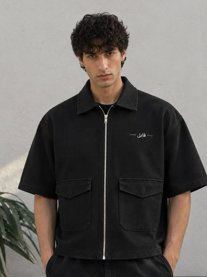 Zip-Up Overshirt — Midnight Black